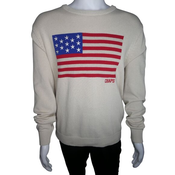 Chaps Men's Crewneck‎ American Flag Sweater Off White Size XL - Picture 2 of 11